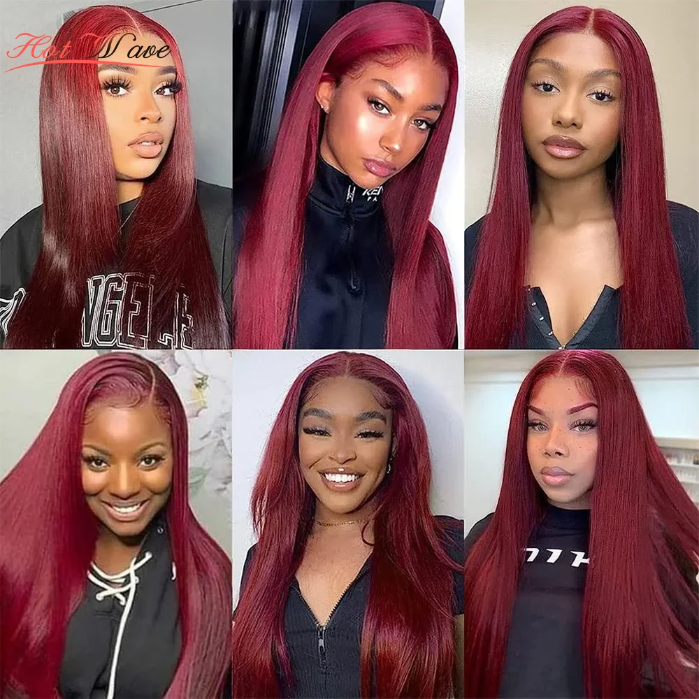 99j Burgundy 13x4 Lace Front Human Hair Wigs Red Colored Straight 13X4 Lace Frontal Wig For Women 30 34 Inch Cheap