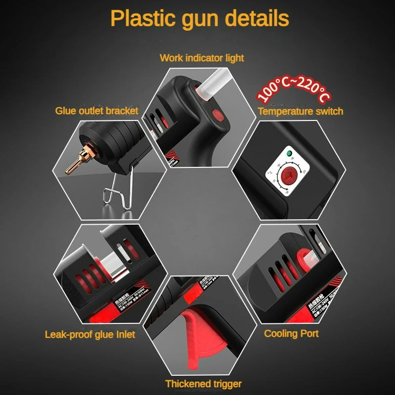 Imagem -04 - Pistola de Silicone Artesanal Temperatura Ajustável com Bico Substituível Bastões de Cola de 11 mm Pistola de Cola Profissional de 200w Preto Amarelo