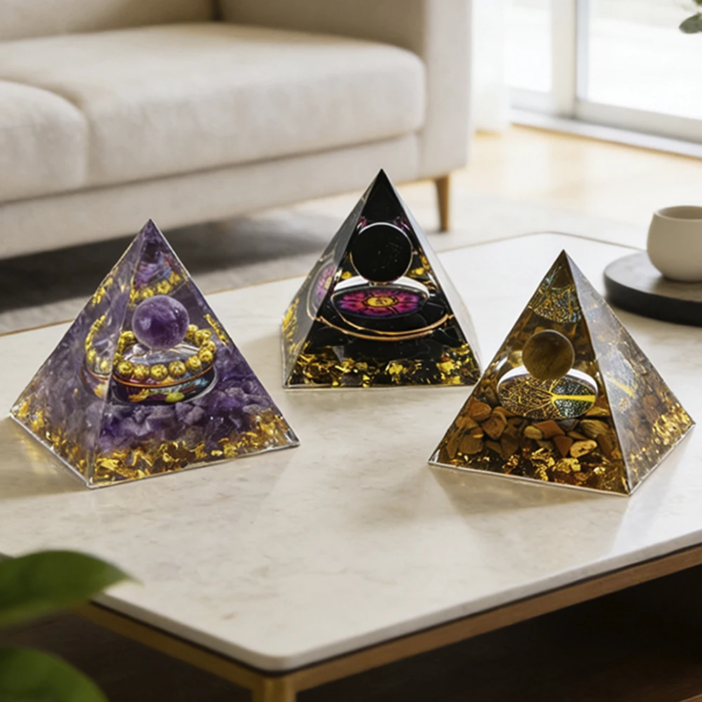 3pcs Pyramid Crystal Positive Energy Crystal Pyramids for Chakra Reiki Healing Meditation Home Decoration Stones Crafts