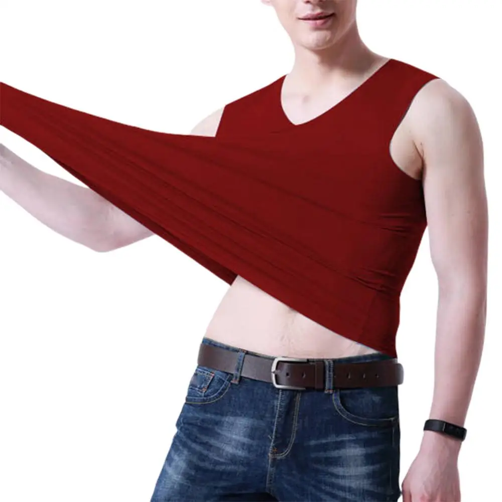 2025 men Plus Size Men Sporty Sleeveless V Neck Slim Seamless Vest Tank Top Vest Casual Slim Fit Fitness Sports T-shirt