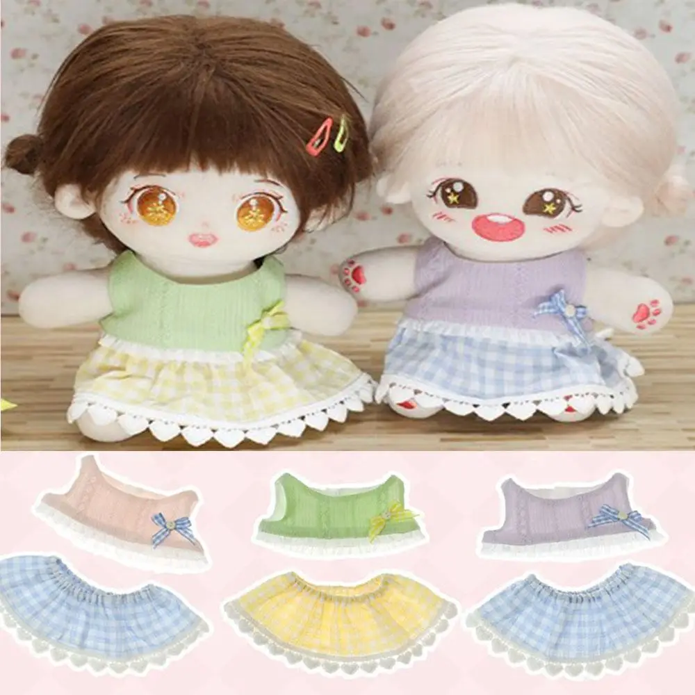 20cm Cotton Doll Fashion Gardener Apron Set Casual Wear T-Shirt Pants Plush Dolls Clothes Hats Socks for Idol Dolls Accessories