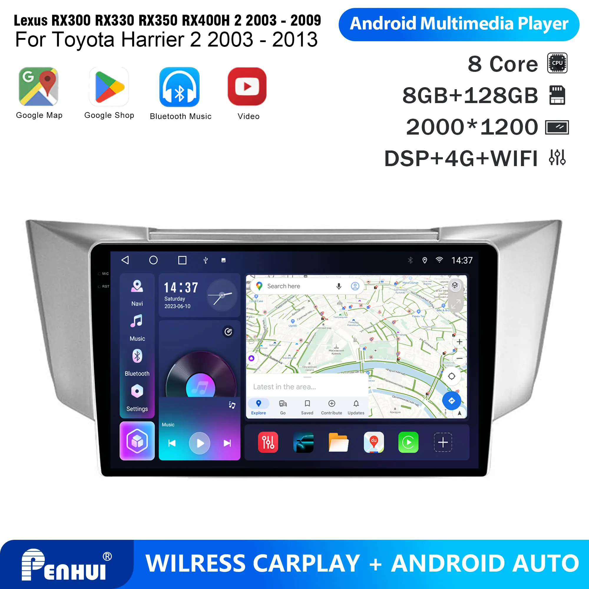 Penhui Android Car DVD Player 2 Din for Lexus RX300 RX330 RX350 RX400H 2 2003 - 2009 For Toyota Harrier 2 2003 - 2013 Multimedia