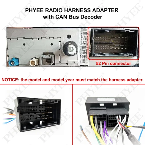 Imagen 2 del producto Decodificador de bus CAN de arnés de 52 pines, retención SWC RCA P&P 16 pines Android, para Fiat 500 500L Doblo Ducato 500X Egea Tipo (2015-2022)