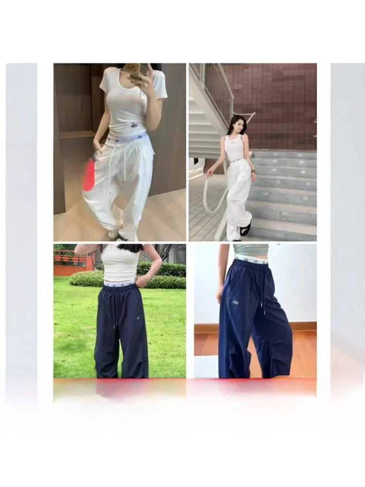 الرجعية الكورية Sle عارضة السراويل واسعة الساق كوي الجافة مزدوجة الخصر رئيس الشمس حماية فضفاضة تناسب أنبوب مستقيم عارضة السراويل