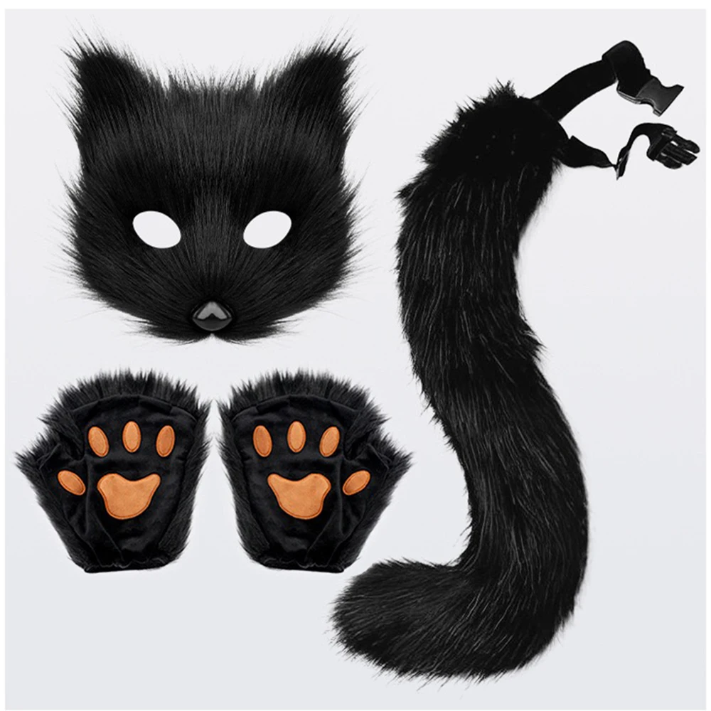 

Рождественский комплект на Хэллоуин, имитация лисы, маска, перчатки, плюшевый лисий хвост, хвост зверя ручной работы, реквизит для косплея, аксессуары