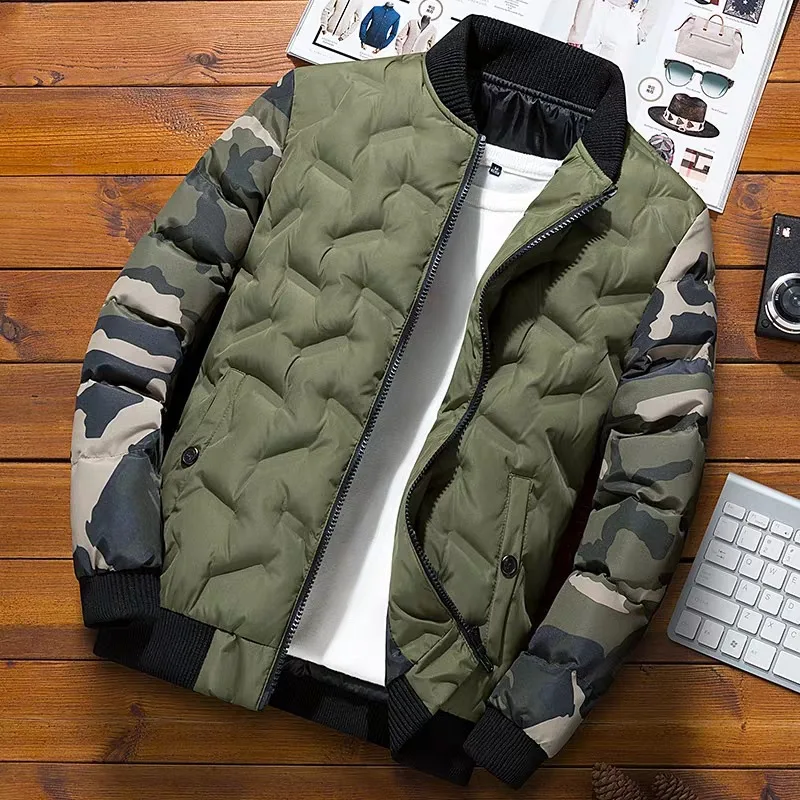 

Camouflage Splicing Cotton Jacket For Men Autumn Winter Stand Collar Thicken Coat American Casual Fashion Male Warm Overcoat
