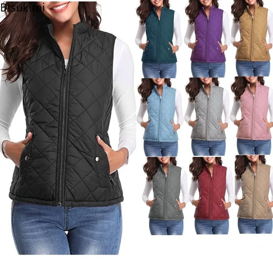 

Women Autumn Winter Cotton Vest Sleeveless Jacket Thick Warm Padded Stand Collar Zipper Casual Ultralight Portable Waistcoat