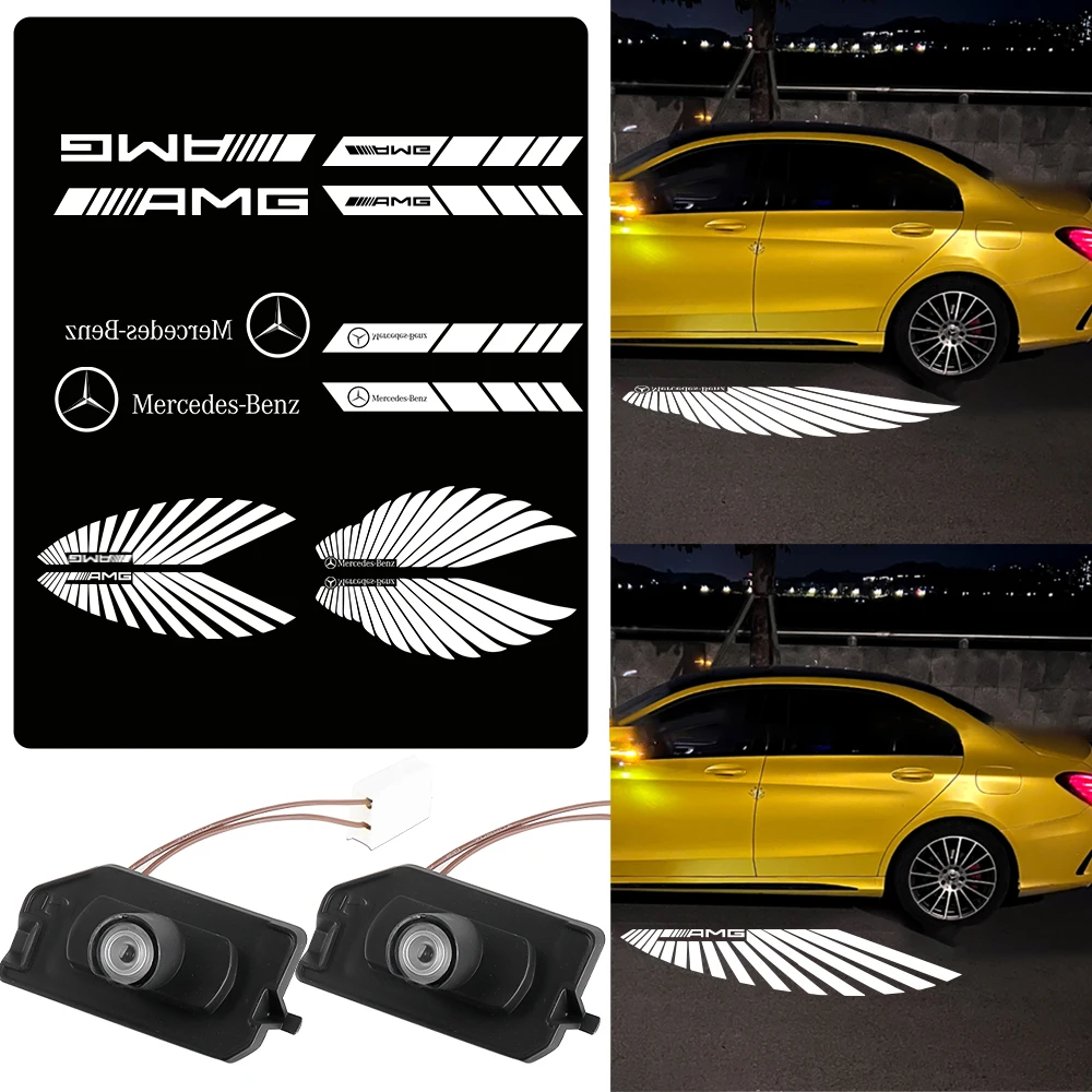 2PCS Angel Wings Car Welcome Light Laser Projector Rearview Mirror Carpet Lamp for Mercedes Benz AMG Atmosphere Light Decorative