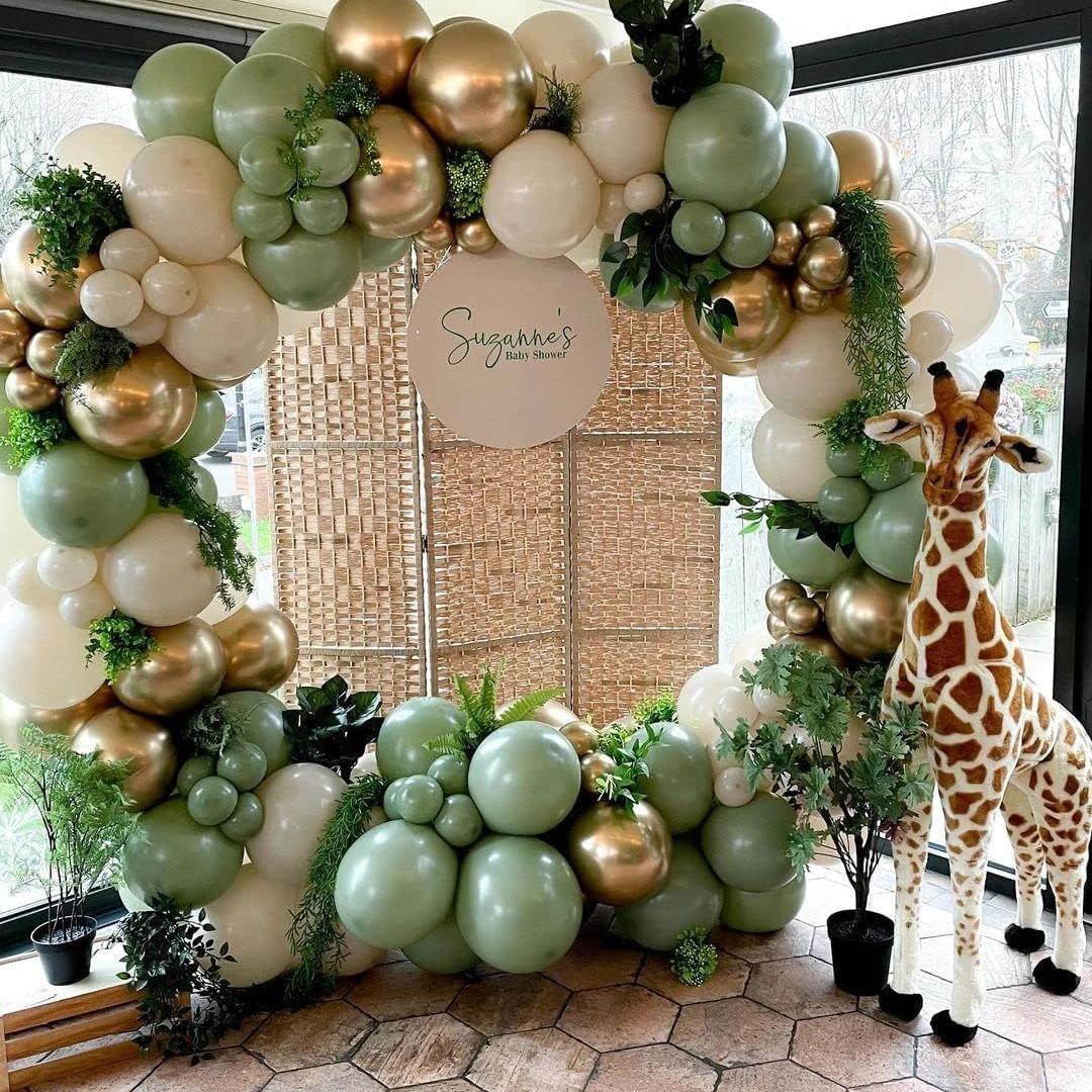 226PCS Sage Green & White Sand Balloon Arch Kit: Green, Beige, Gold Metallic & Confetti Balloons Garland for Birthday, Wedding, view 6