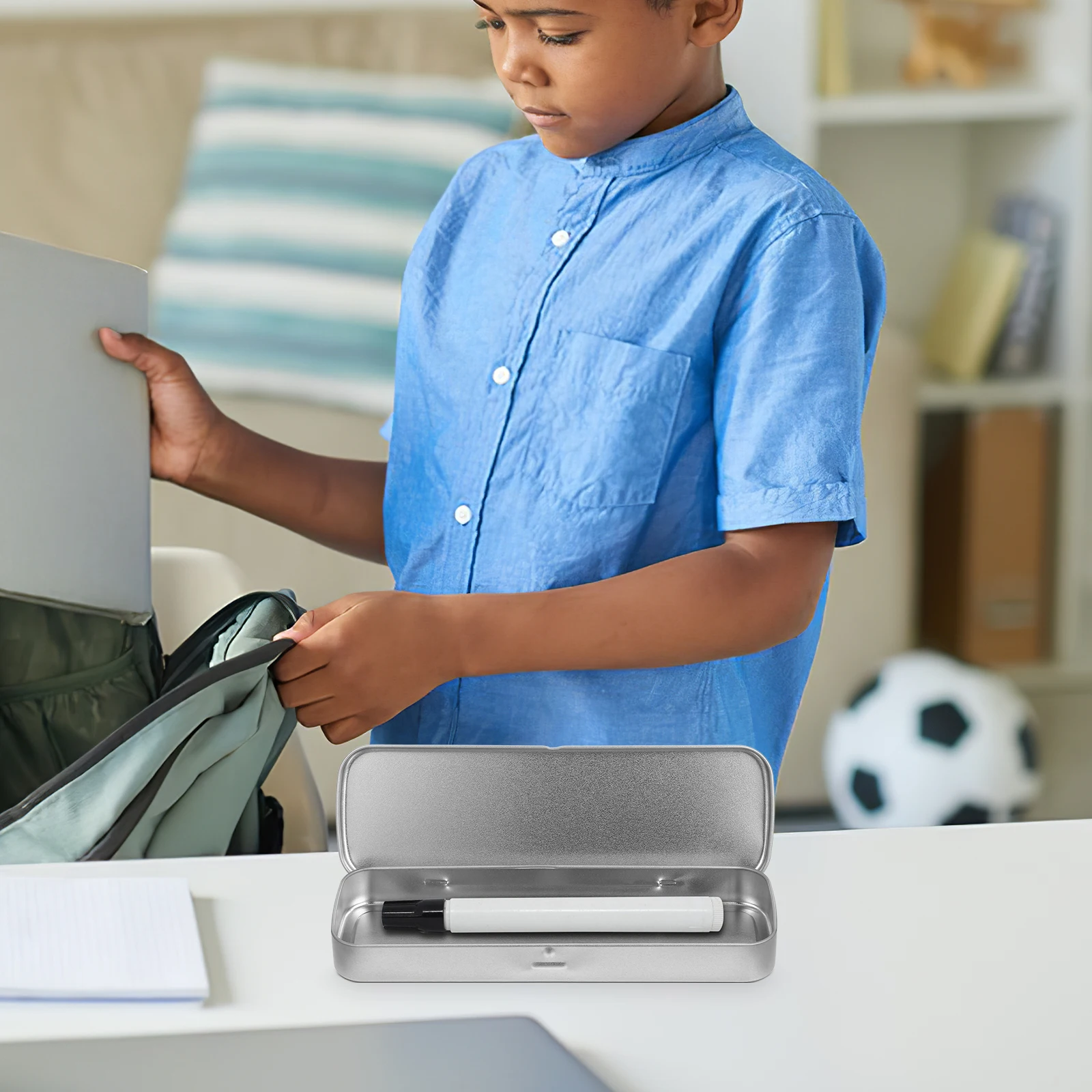 5 قطع حاوية أقلام رصاص حافظة معدنية شديدة التحمل لأقلام الرصاص وممحاة المكتب المدرسي ومنظم محمول حافظة أقلام معدنية فضية