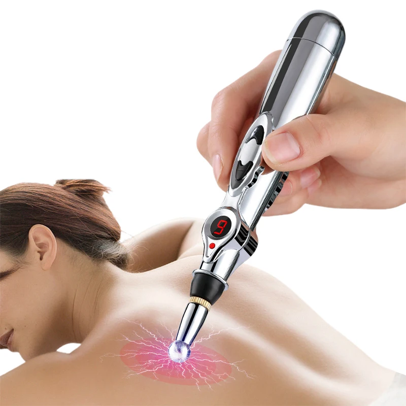 Electric Massage Pen Adjustable For  Hand Massage Press And Relax Muscles, Battery Powered Silver