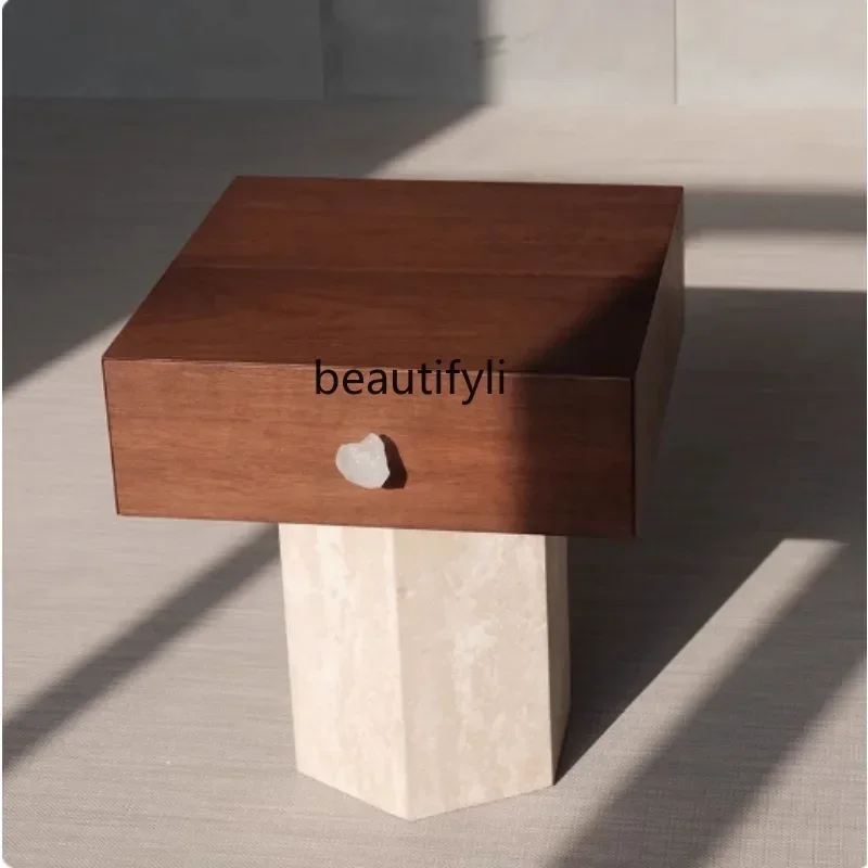 

ls 42Natural green jadeite marble black walnut bedside table few single drawers art creative designer