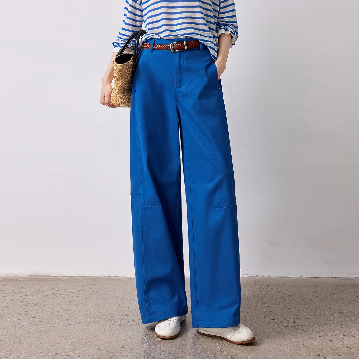 TOYOUTH Women's High Waist Curved Leg Trousers 2026 Autumn New Arrival Full Cotton Canvas Light Workwear Commuter Long Pants