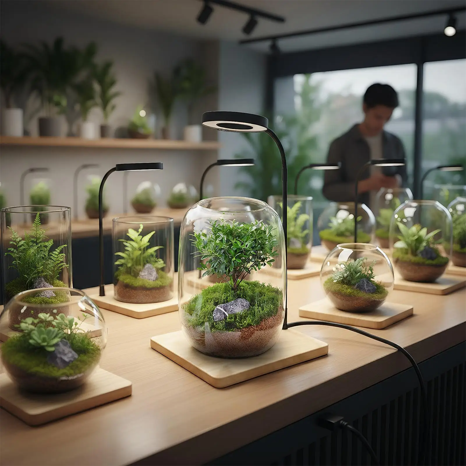 Grow LED Light Rotating Full Spectrum LED Lighting With Wooden Base Indoor Plants Grow Light Desktop For Home Study Office Desk