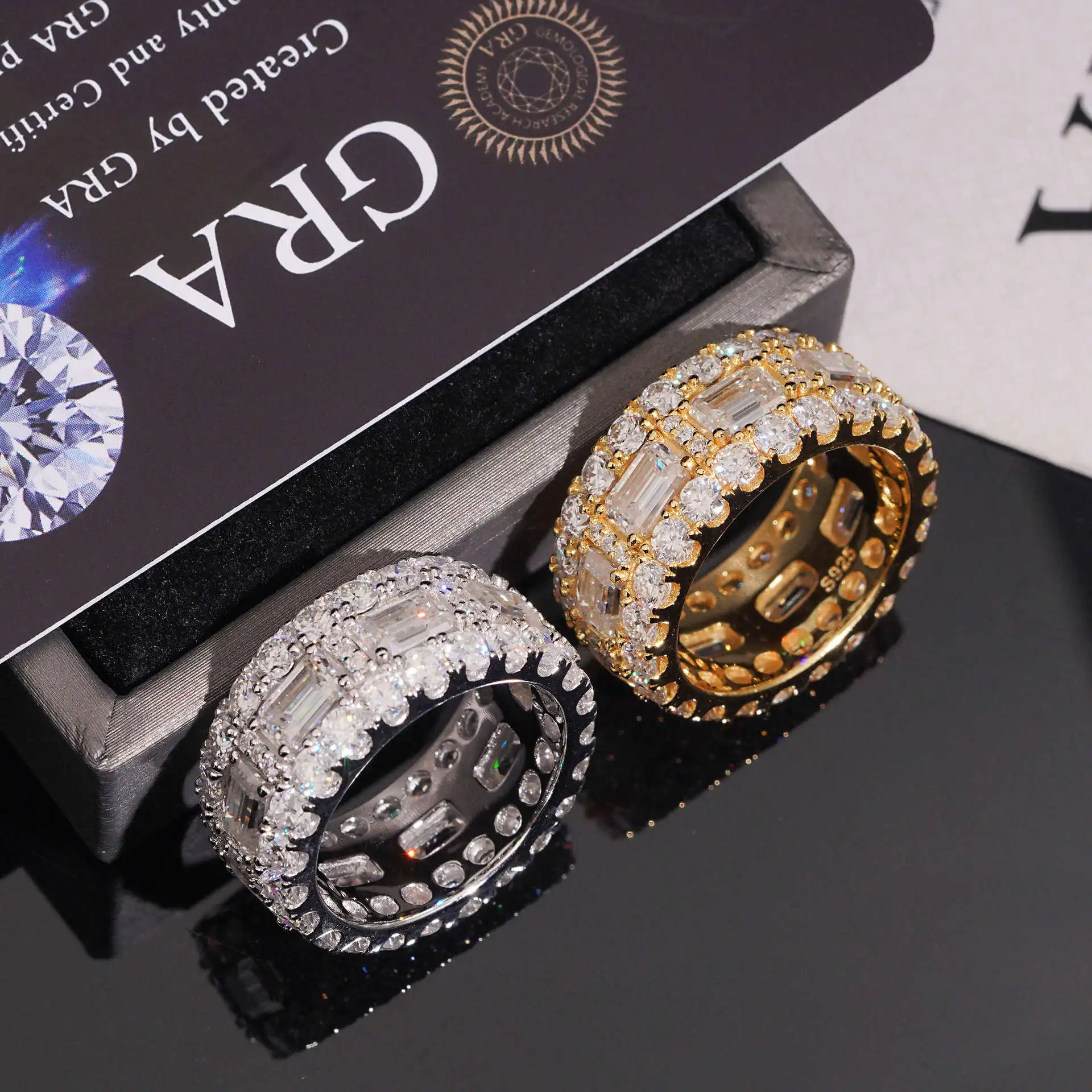 Male Hip-Hop Full Diamond Ring S925 Pure Silver Inlaid VVS Moissanite Rapper Chilled Ring for Men and Women, Perfect Gift for Anniversary Parties and Boyfriends