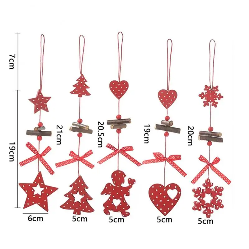 Red Polka Dot Round Wood Pendant Practical Wood Christmas Party Decorations Wooden Pendants Christmas Cartoon Doll Style Red 10g