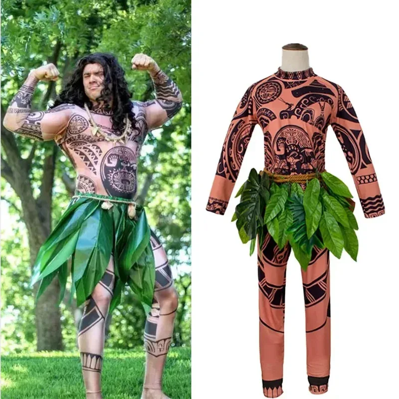 2025 New 3PCS Maui Tattoo Cosplay Costume Adult Child Halloween Anime Moana Girls Boys Party Carnival Cosplayer Clothing Suit