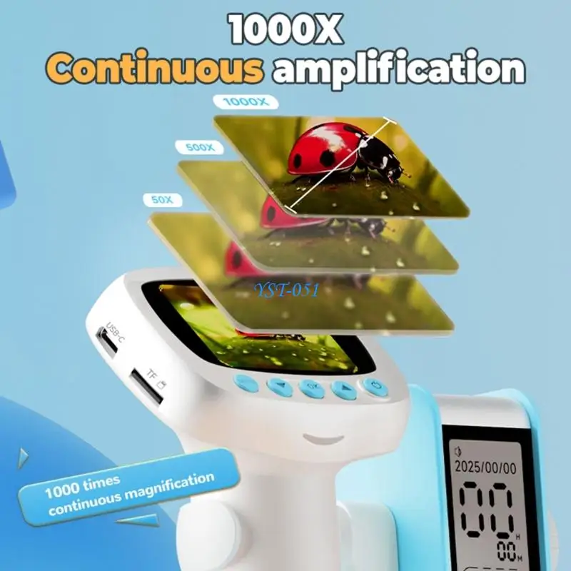 

E15A Kids Science 1000X Microscope With Camera 2Inch Screen Handheld Microscope For Nature Study