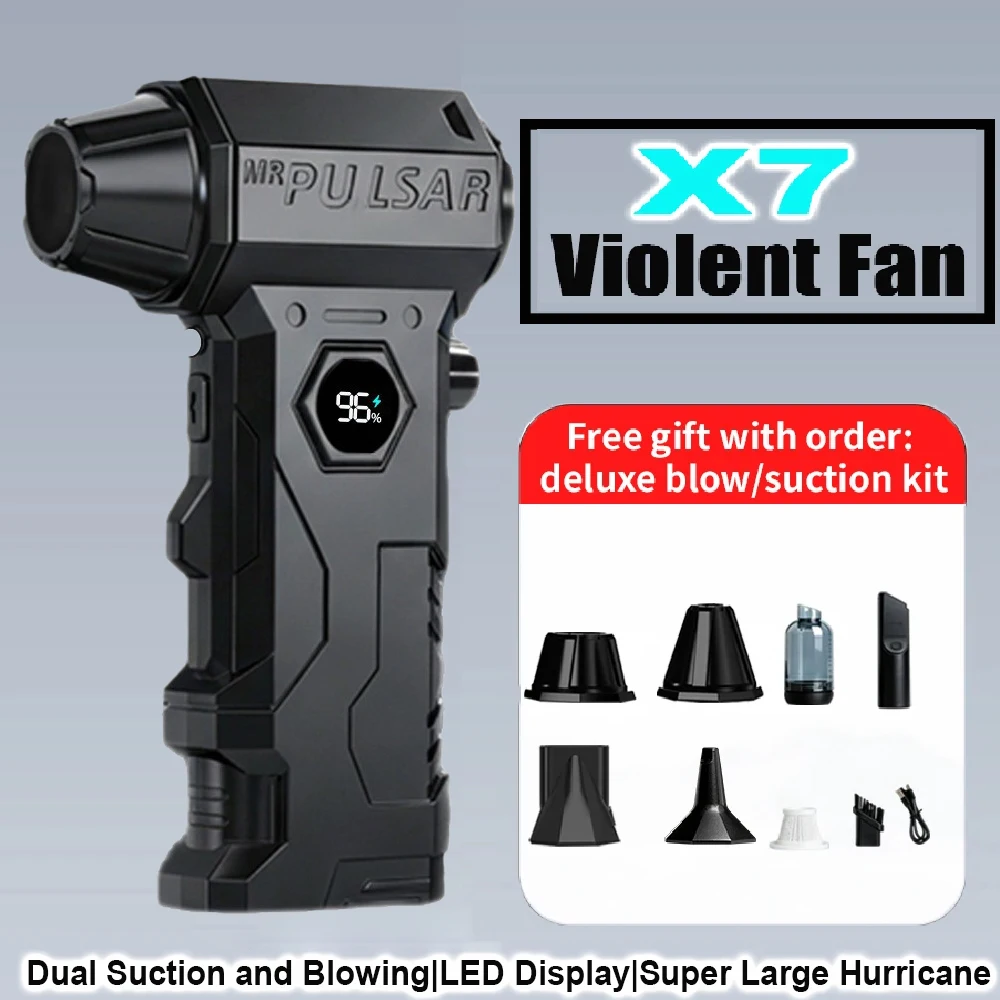 

X7 Violent Turbo Fan Powerful Air Blower 130000Rpm Brushless Jet Fan Digital Diaplay Air Duster 4 Nozzles For PC Keyboard Clean