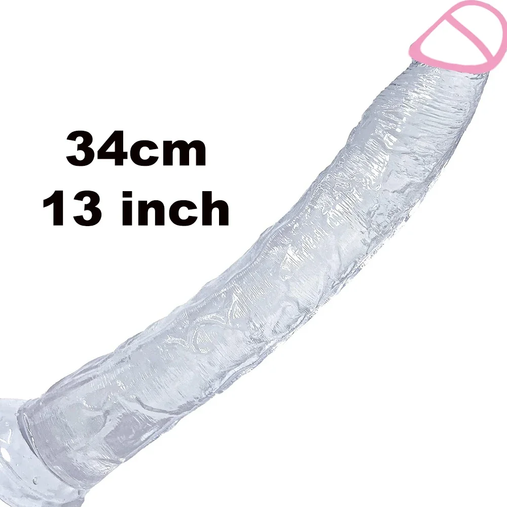 Dildo realistis 34 cm dengan Glans kecil 13.4 inci Dildo besar Penis jeli hitam dengan cangkir hisap mainan seks Anal untuk wanita pria Gay