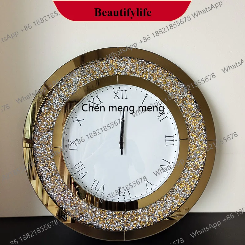 K178Round Fashion Wall Clock Light Luxury Glass Classic European Modern Art Small Wall Clock Room