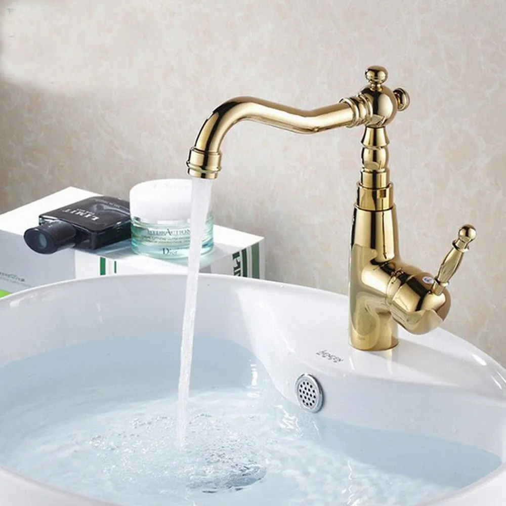 

Gold Color Brass Bathroom Faucet Basin Mixer Tap Swivel Deck Mounted Sink Vanity Faucet Lgf005