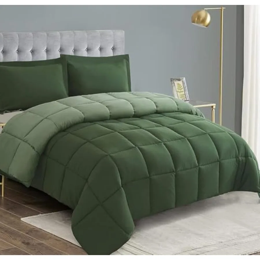

3pc Size Comforter Set - All Season Reversible Down Alternative Bedding Comforter Set - Quilted Duvet Insert with Corner Tabs -
