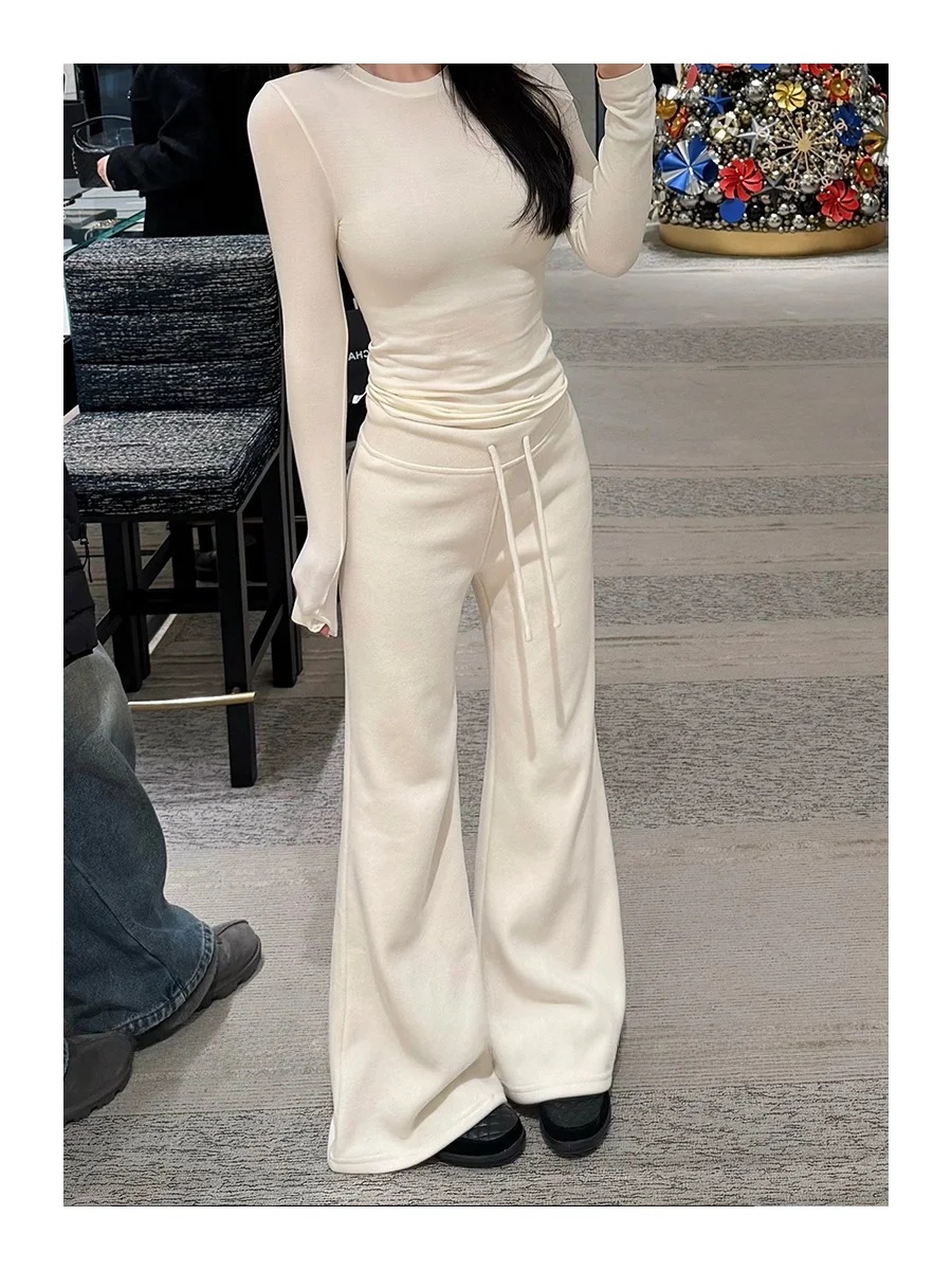 

High Waist Wide Leg Pants Casual Winter Fashion plus Size Drawstring Loose Fit Silk Blend Women's Casual Trousers