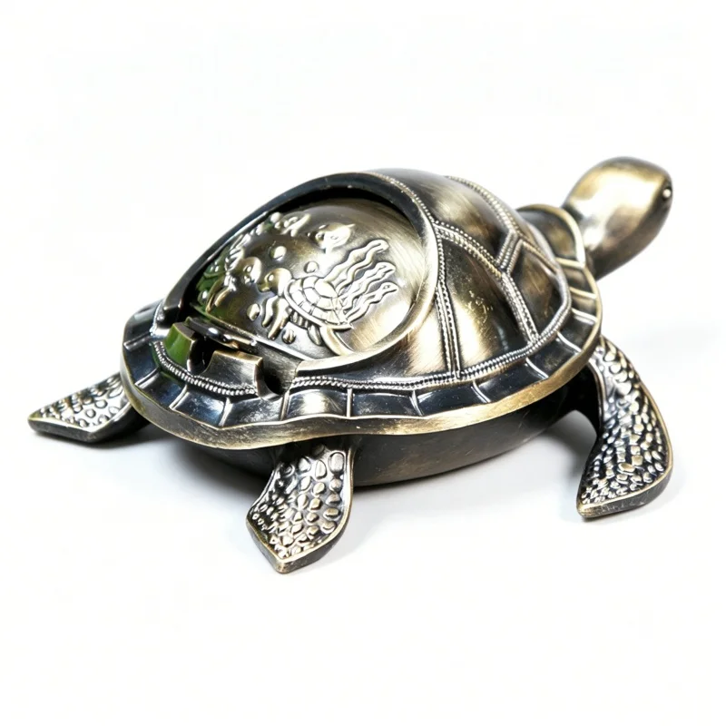 

Креативная ретро-пепельница из металла в европейском стиле в форме черепахи с крышкой, защита от падения, многофункциональная, практичная, украшение для кофейного столика