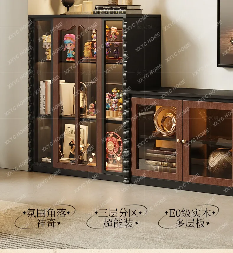 retro figure display display cabinet integrated living room glass bookcase against the wall