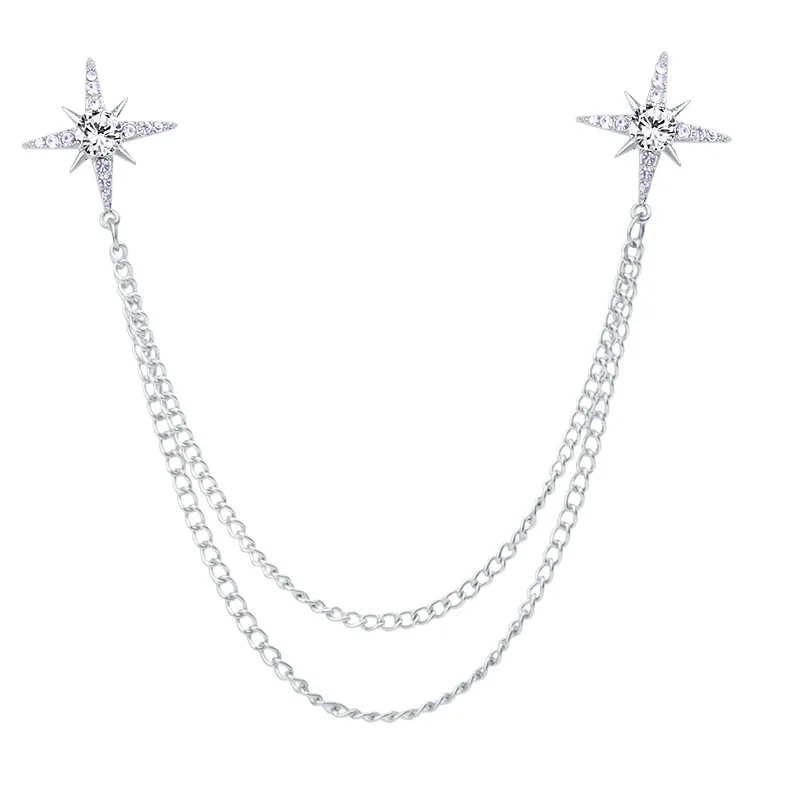 Koreanische Mode Quaste Kette Stern Brosche Strass Kristall Revers Pin Abzeichen männer Hemd Kragen Pins Luxulry Schmuck Broschen Geschenk – Detail 4