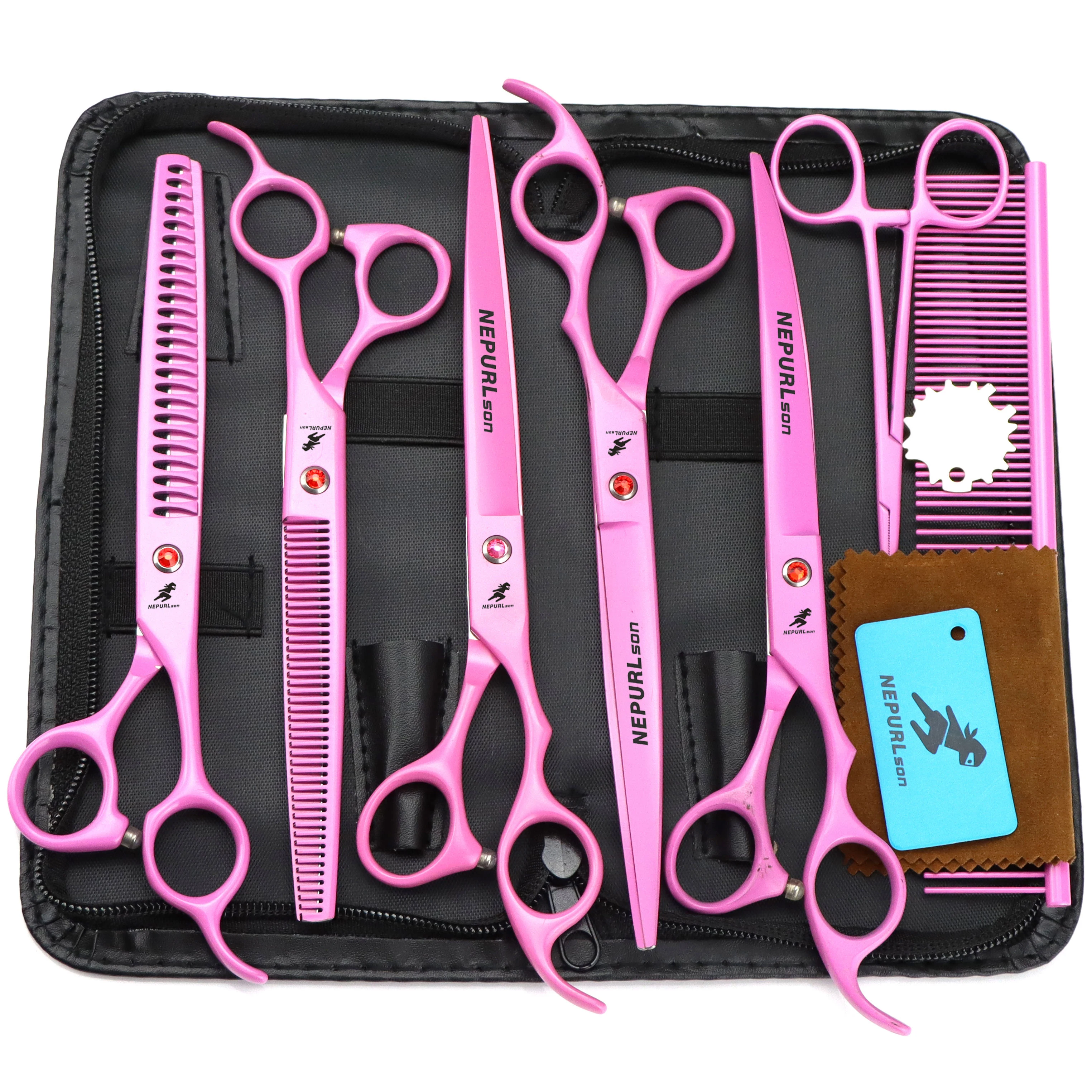 Dog Grooming Scissors Kit Pink Japan Stainless 7.5