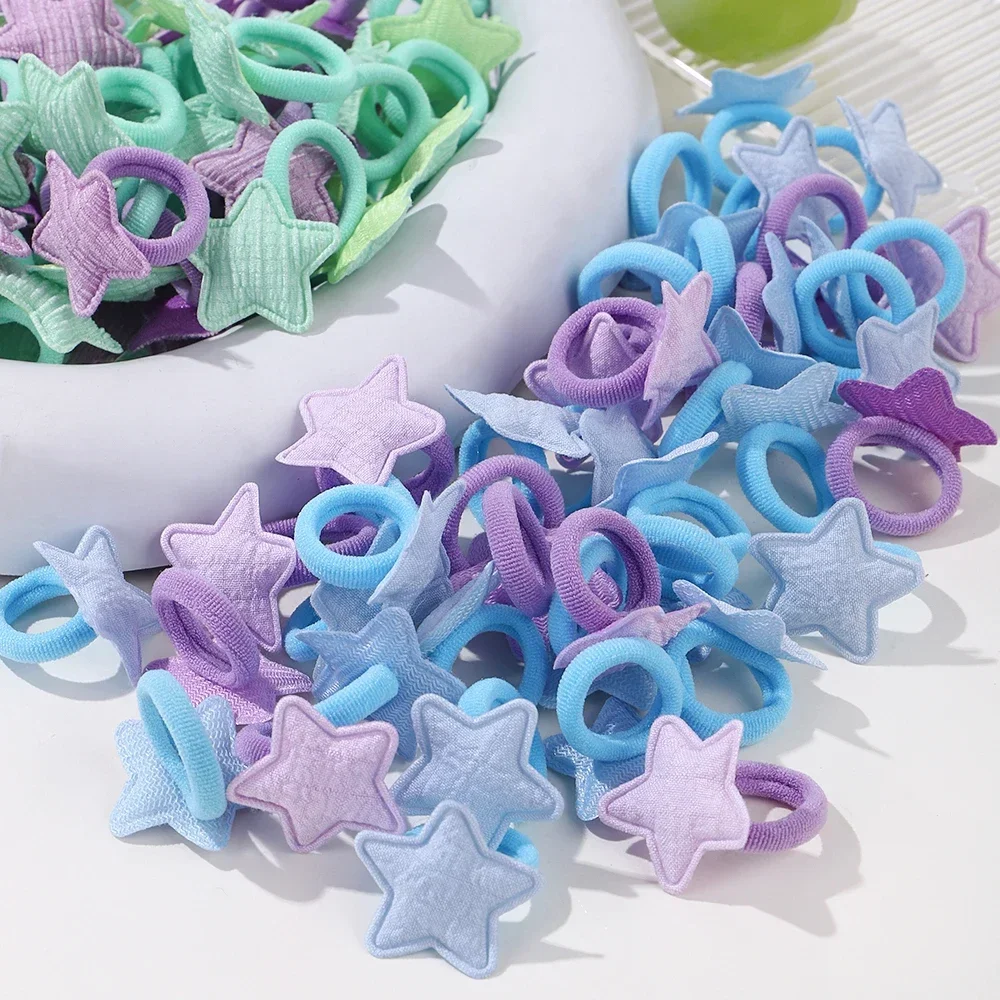 10/20pcs Girls Pink Heart Star Children Hair Loop No Harm Hair Cartoon Towel Rope Ponytail Holder Mini Rubber Band Kids Headwear