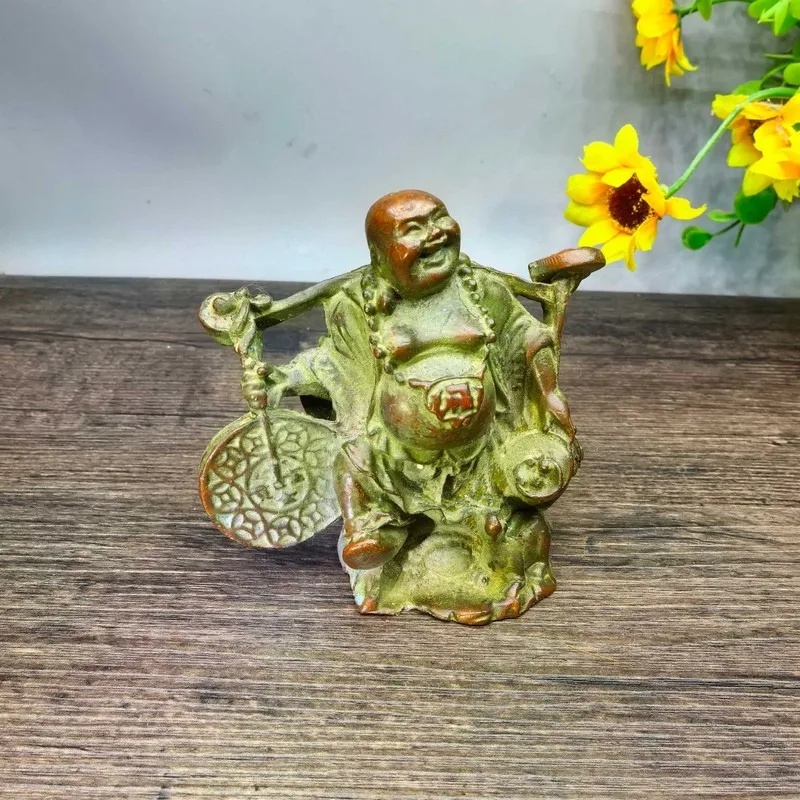 Antique wholesale imitation alloy Buddha on a carrying pole Laughing Buddha Maitreya Buddha Crafts