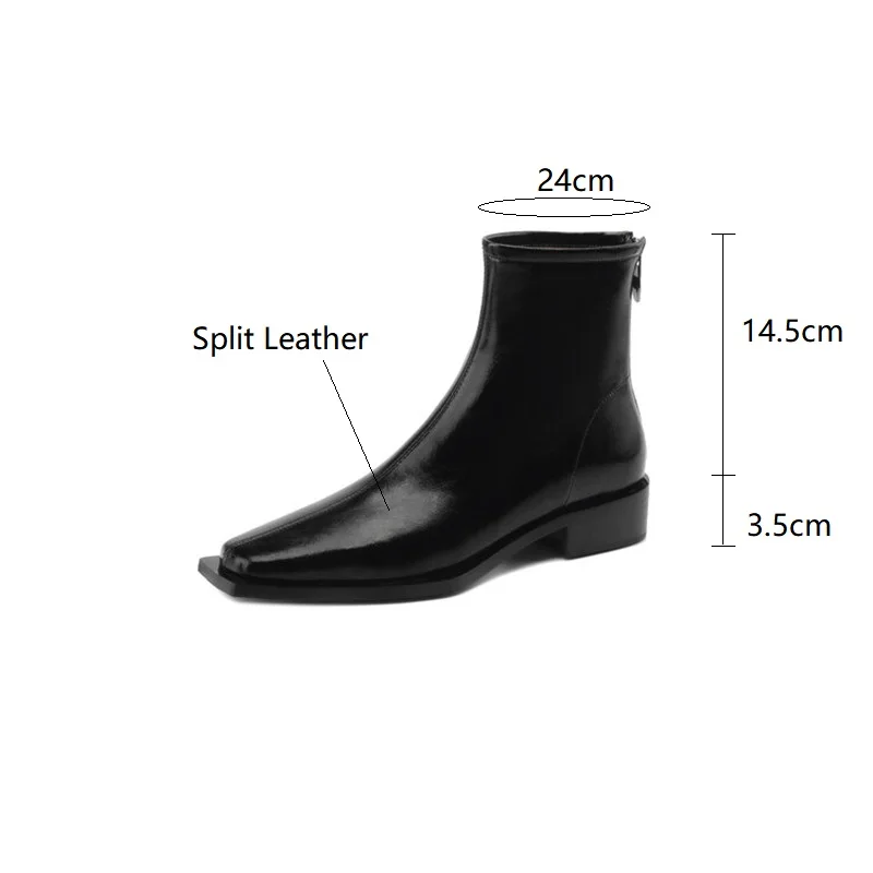 2023 New Autumn Winter Split Leather Women Boots Square Toe Short Boots for Women Chunky Heels Boots Zapatos De Mujer Female