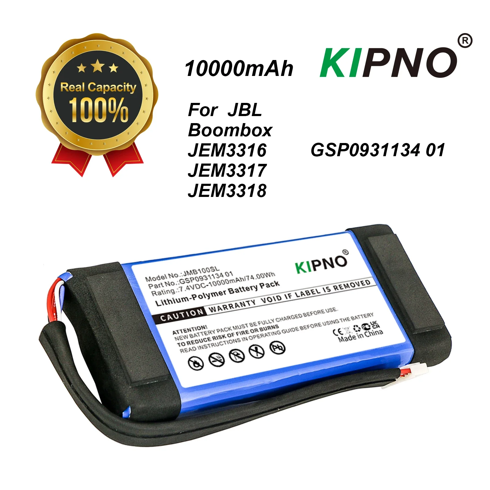 

KIPNO 7.4V 10000mAh Speaker Battery GSP0931134 01 for JBL Boombox, JEM3316, JEM3317, JEM3318, Boombox 1 +tool and gifts