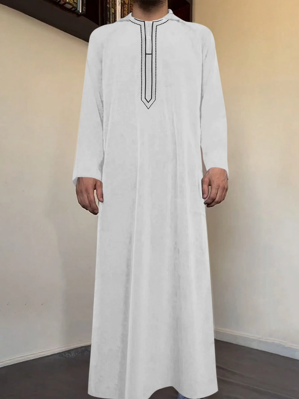 Muslim Hooded Robe Exclusive 2 Colors Men's Shirt Elegant Handsome Fashionable Casual Youth Embroidery Party Formal Gown