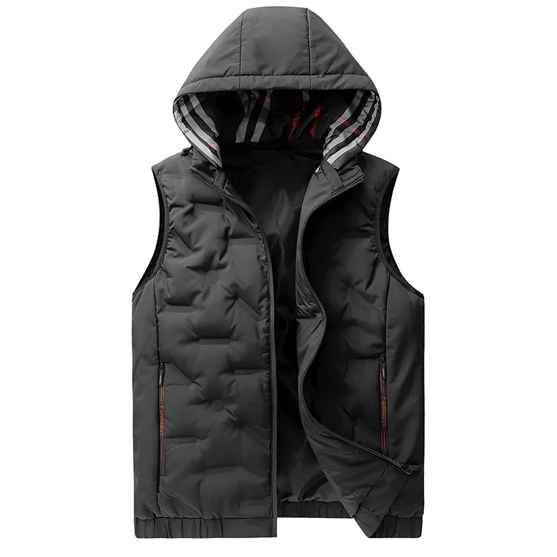 Fashion Simple Loose Men Jacket Hoodies Detachable Oversize Warm Windproof Causal Thermal Sleeveless Zipper Duck Down Vest Coats