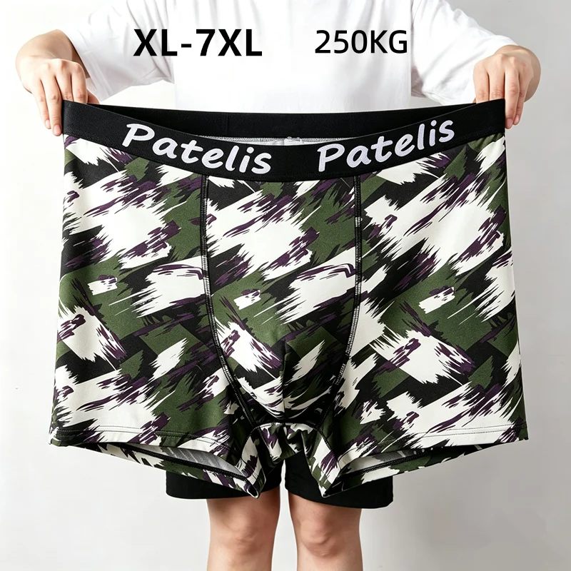 Paquete de 4 Calzoncillos Boxer de Algodón para Hombre, Talla Grande de EE. UU., 6XL 7XL, para Hombres Grandes de 100-250 kg, Ropa Interior con Estampado de Camuflaje y Grafiti, Calzoncillos Elásticos