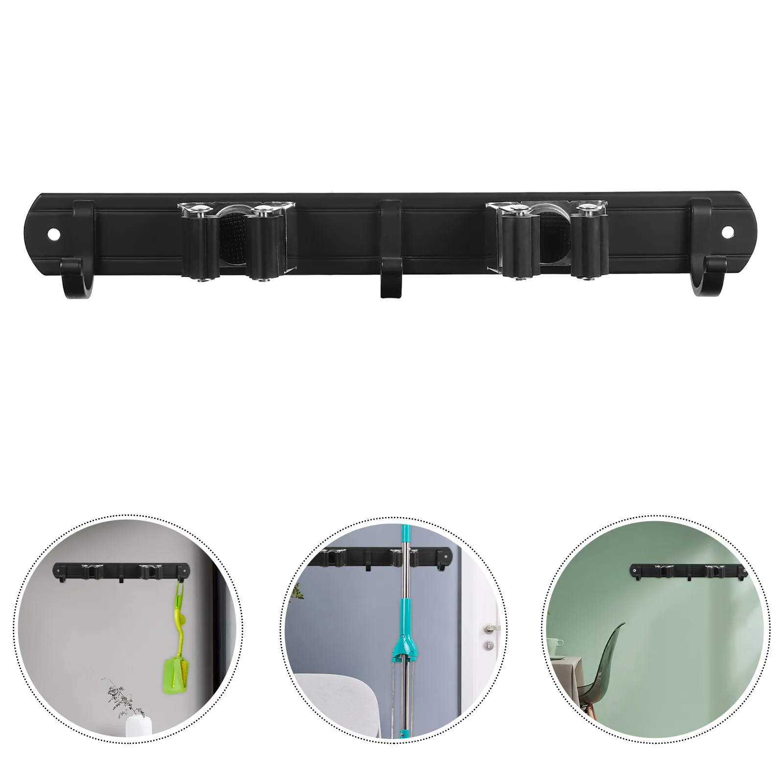 

Настенный держатель для швабр из прочного космического алюминия, 2 слота, 4 крючка, органайзер для швабр и метел, для гаража, сада, хранения инструментов для уборки пола