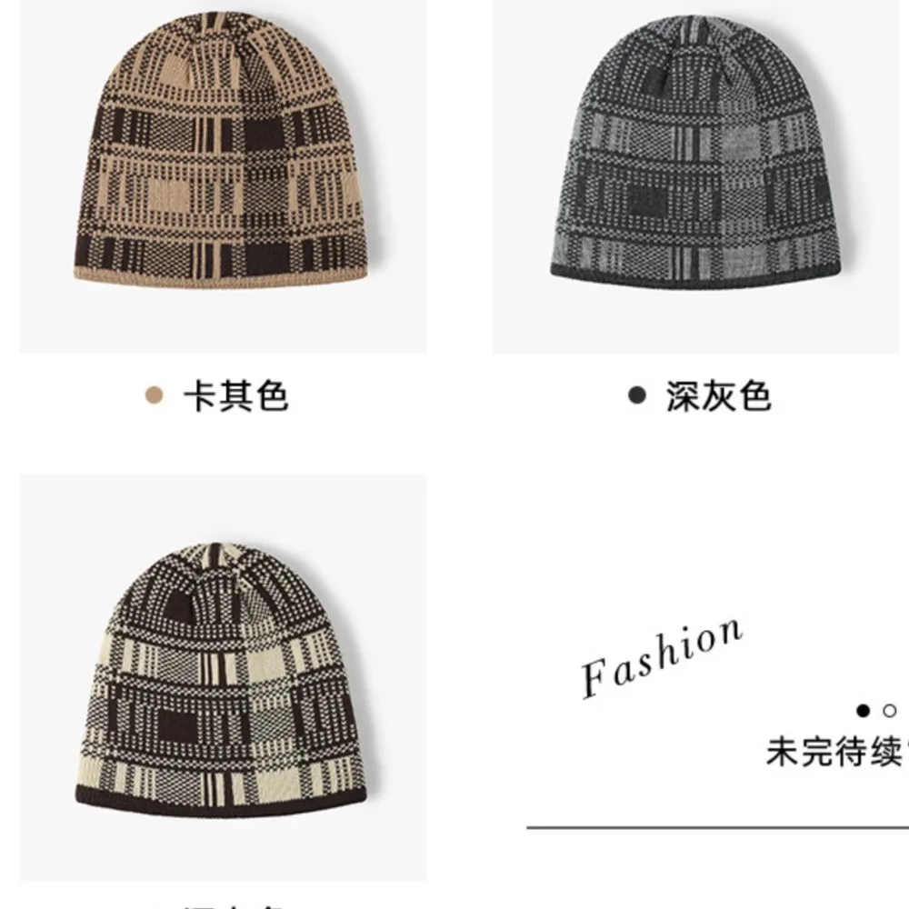 

Fashion Head Headwear Cap Hugger Toque Stocking Striped color-blocked Men Fleece Warm Knitted Pile Hat Women Cold Brim Wool 2M37