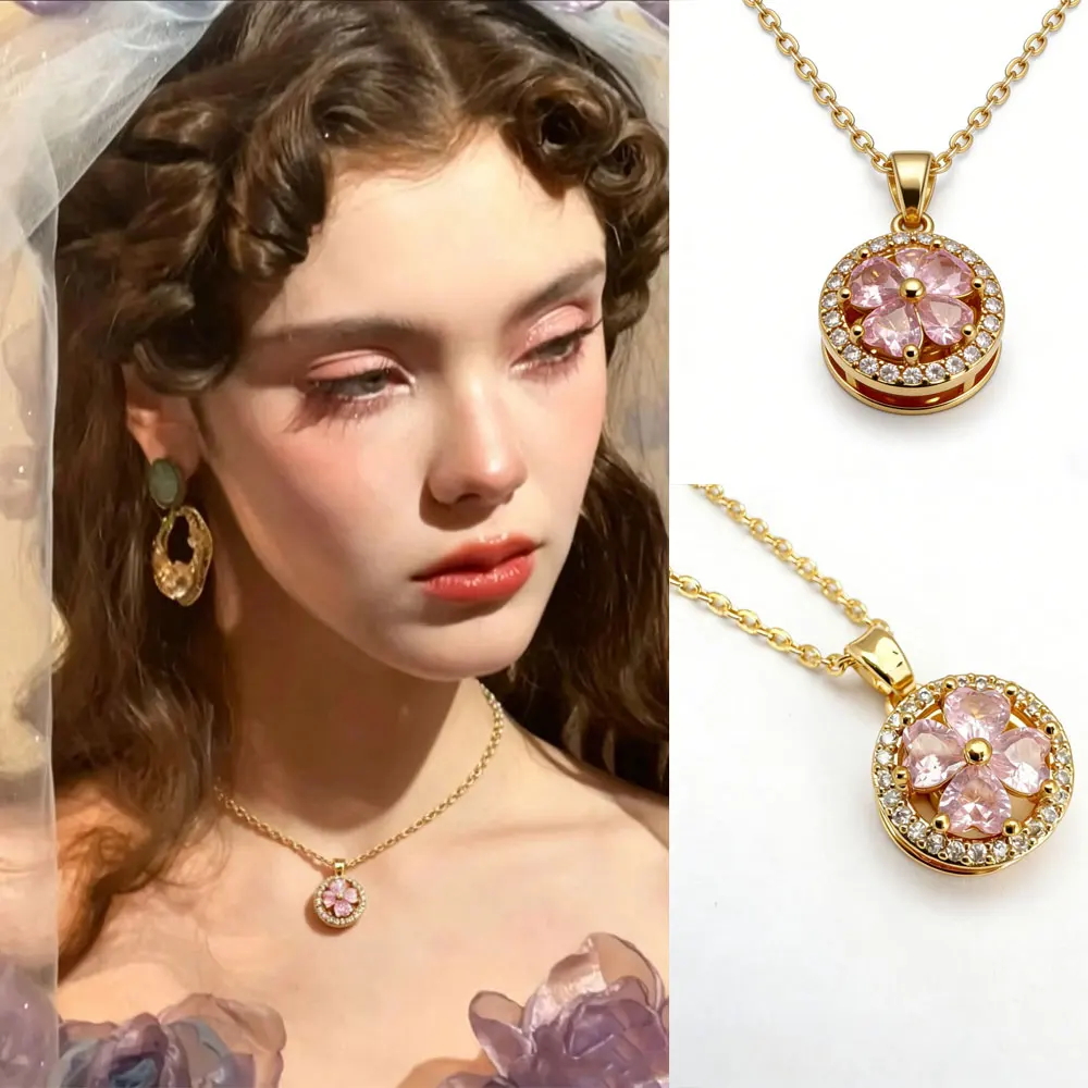 Collier circulaire en forme de fleur de cerisier, pendentif creux circulaire, design délicat, romantique, exquis, luxueux, collier pour femmes