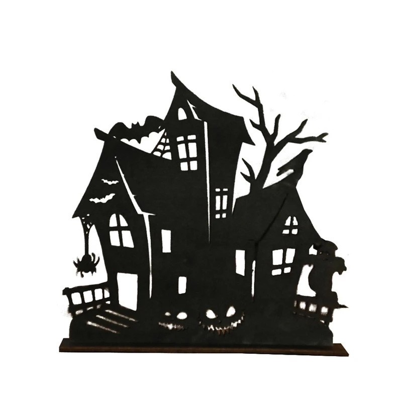 Adornos de madera para Halloween, silueta de madera, boceto, Casa Encantada, decoración de escritorio, tema de Halloween