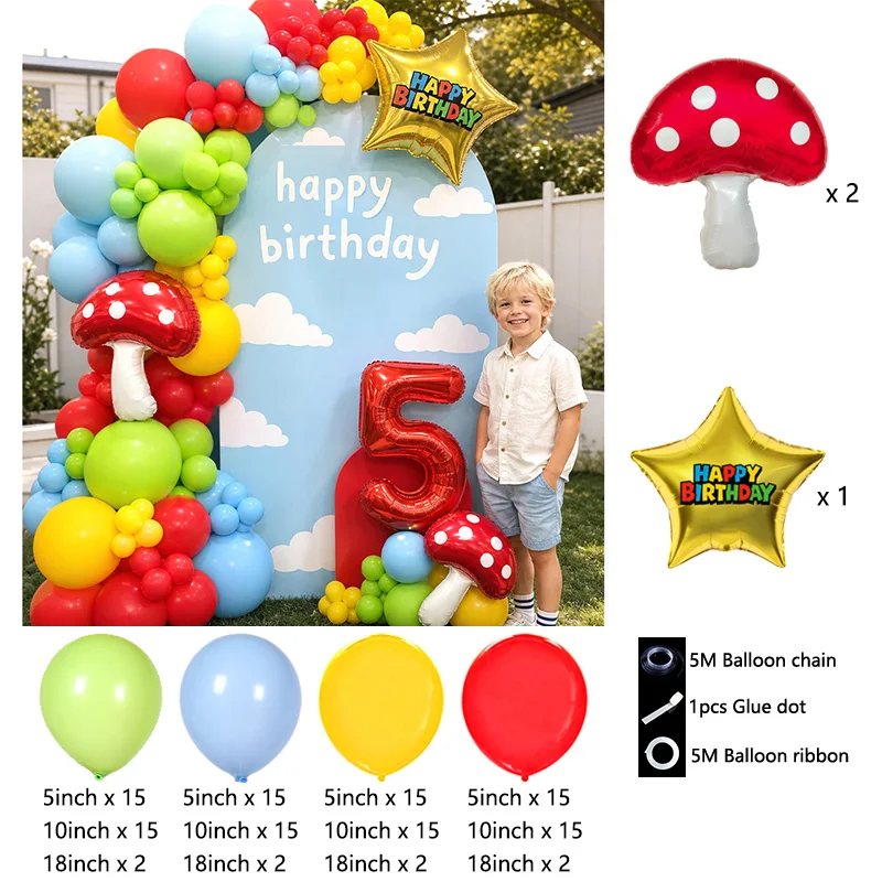 1set Red Blue Green Mushroom Star Balloons for Cartoon Video Game Super Bros Balloon Birthday Inspired Party Decoration Globos view 6