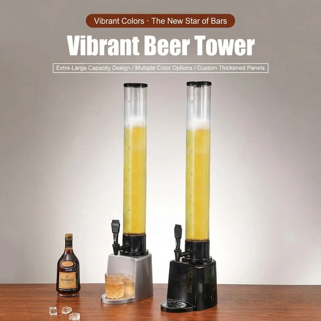 

Beer Tower - 3L 100 oz. Clear Beverage Tower Dispenser with Included Ice Tube, Easy Clean, Dual Action Integrated Tap