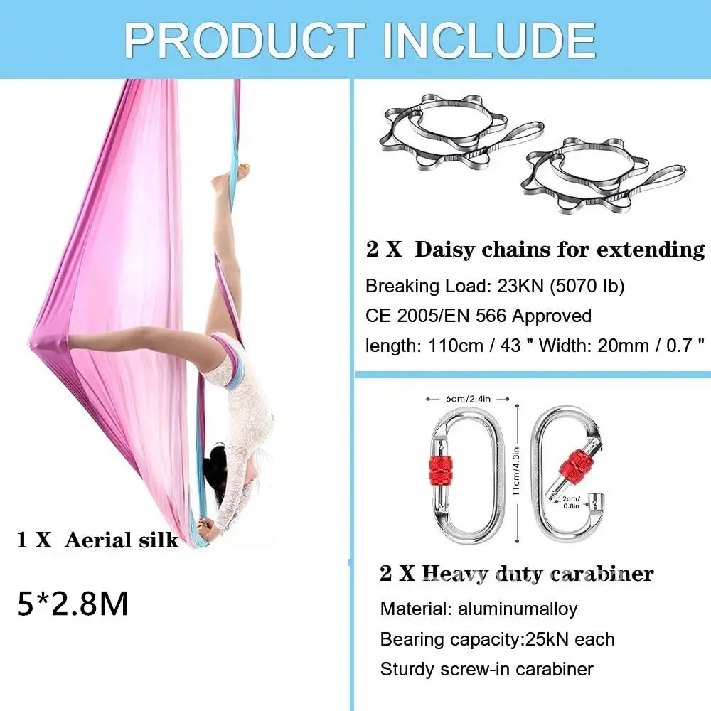 Aerial Yoga Hammock Fitness Yoga Swing Set Anti-gravity Silks/Daisy chains /Carabiners Flying Yoga Sling Inversion Equipment