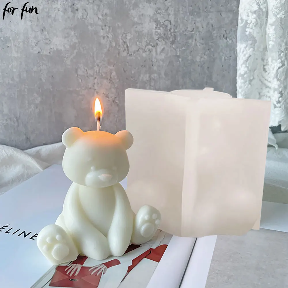 For fun 3D Sitting Stand Bear Silicone Candle Mold DIY Handmade Soap Plaster Resin Decorative Candle Making Supplies Home Gifts