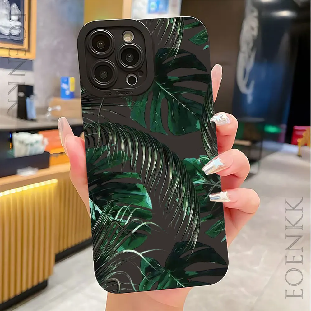 

Dark green palm leaves Phone Case For iPhone 15 14 13 12 11 Pro Max Mini 7 8 Plus X XR XS Max Elegant design Soft Silicone Cover