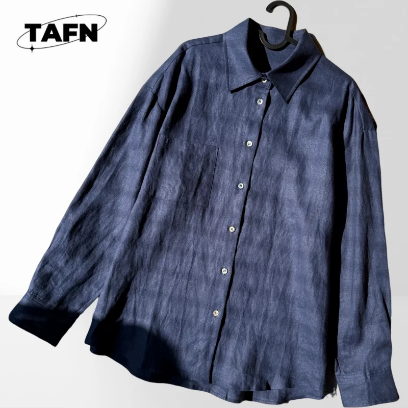 

Single Pocket Linen Shirt High Street All-Match Fashion Comfortable and Beautiful Ladies Classic White Shirt Button Down AF2738