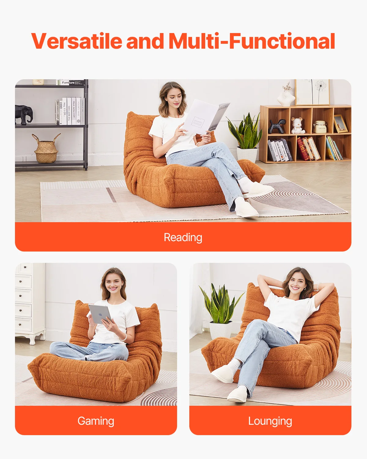 كرسي SucceBuy Bean Bag على شكل حرف L مع مسند ذراع ناعم وجيب تخزين 25D فكرة مملوءة برغوة الذاكرة لغرفة النوم وغرفة اللعب